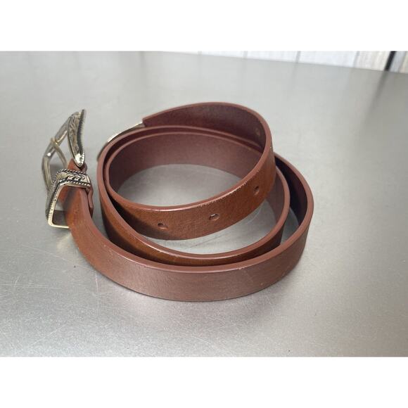 Aritzia Wilfred Free Western Belt Leather Belt Brown Silver Hardware Medium - Picture 3 of 6